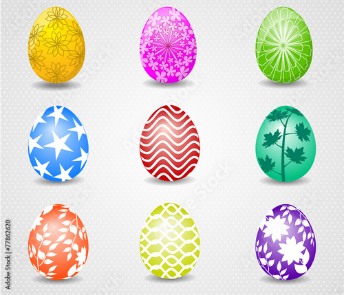 Happy Easter background with eggs in grass and Flowers