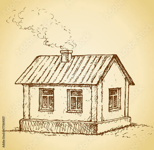 Cozy little house. Vector sketch