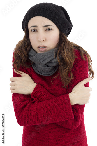 Woman shivering because of cold