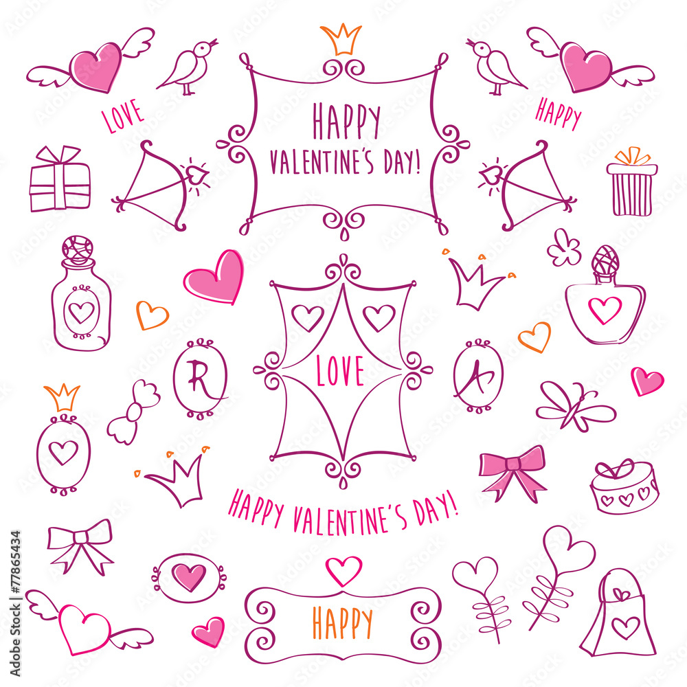 Set of elements for Valentine's Day, wedding. Set of elements for Valentine's Day, wedding.