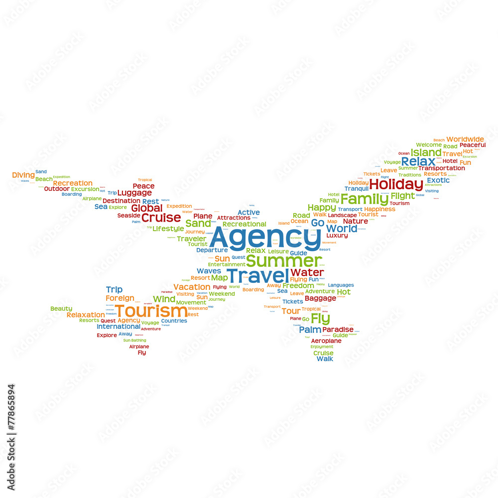 Naklejka premium Vector conceptual travel or tourism plane word cloud