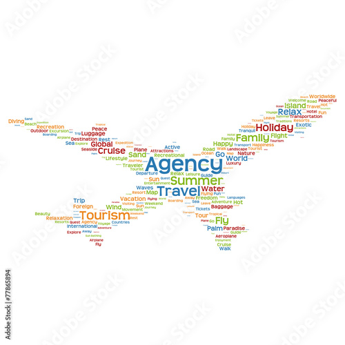 Vector conceptual travel or tourism plane word cloud