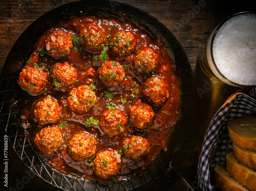 Succulent beef meatballs in a spicy sauce