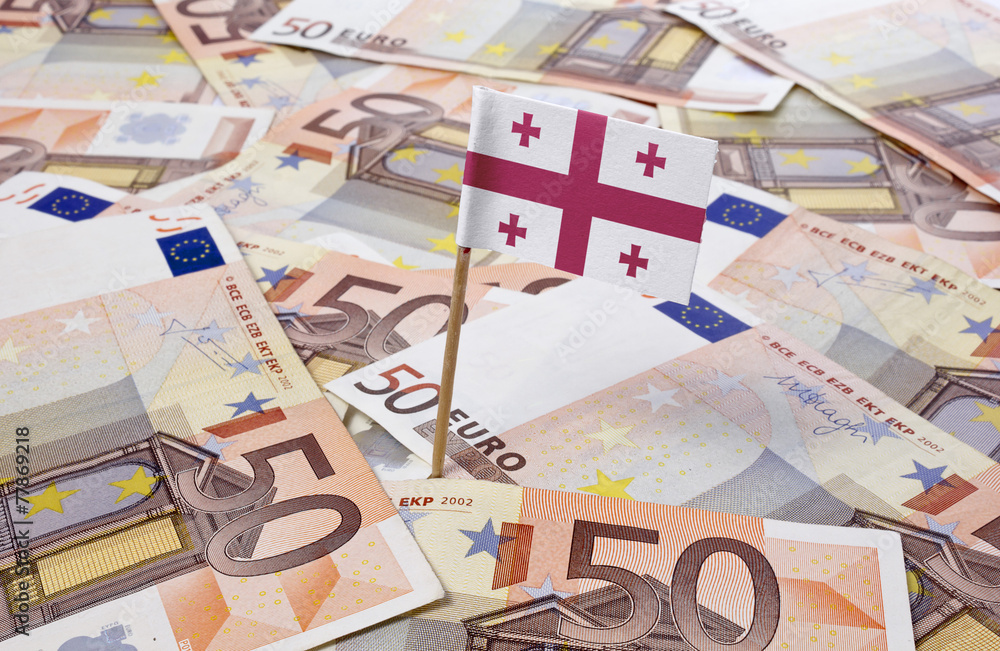 Flag of Georgia sticking in 50 Euro banknotes.(series) Flag of Georgia sticking in 50 Euro banknotes.(series)