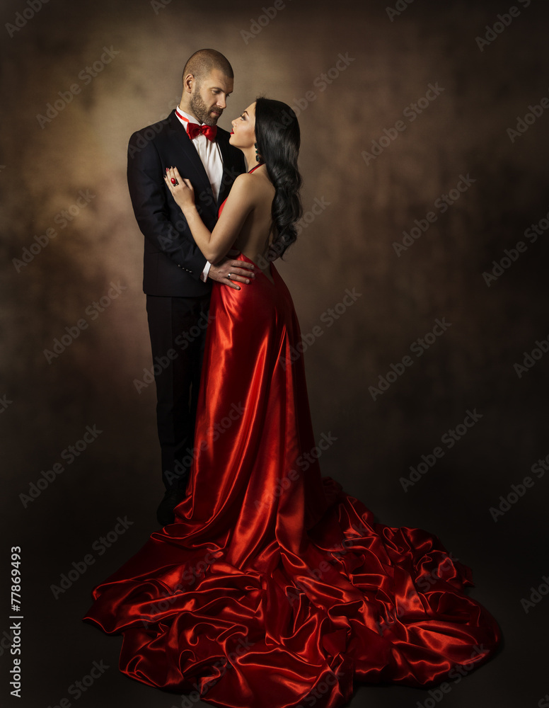 Couple in Love, Lovers Woman and Man, Classic Suit and Dress