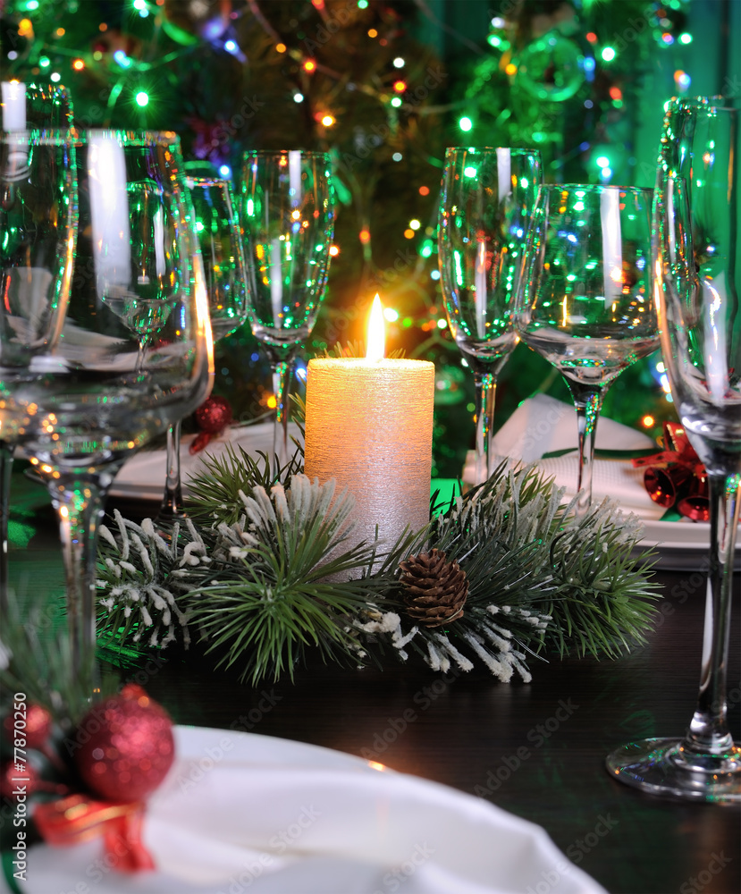Fragment of the Christmas table decoration Fragment of the Christmas table decoration