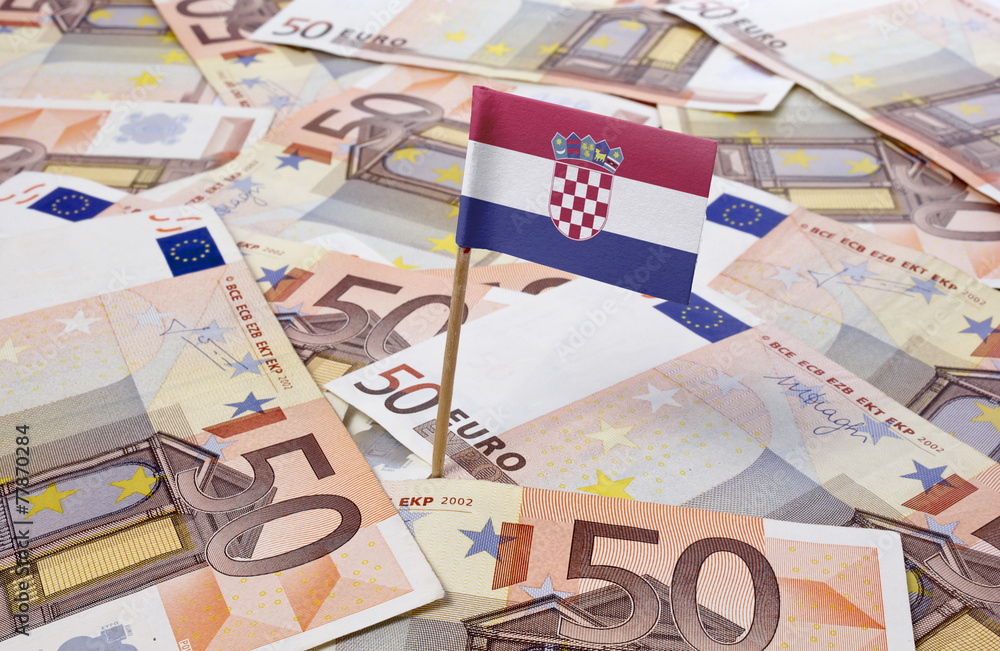 Flag of Croatia sticking in 50 Euro banknotes.(series) Flag of Croatia sticking in 50 Euro banknotes.(series)