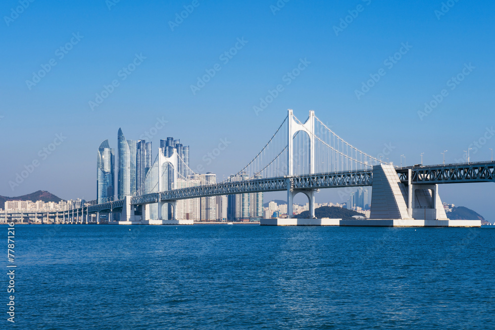 Naklejka premium Gwangan bridge and Haeundae in Busan,Korea