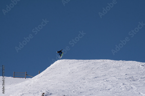 Snowboard jump on Corno alle Scale between Tuscany and Bologna, Italy