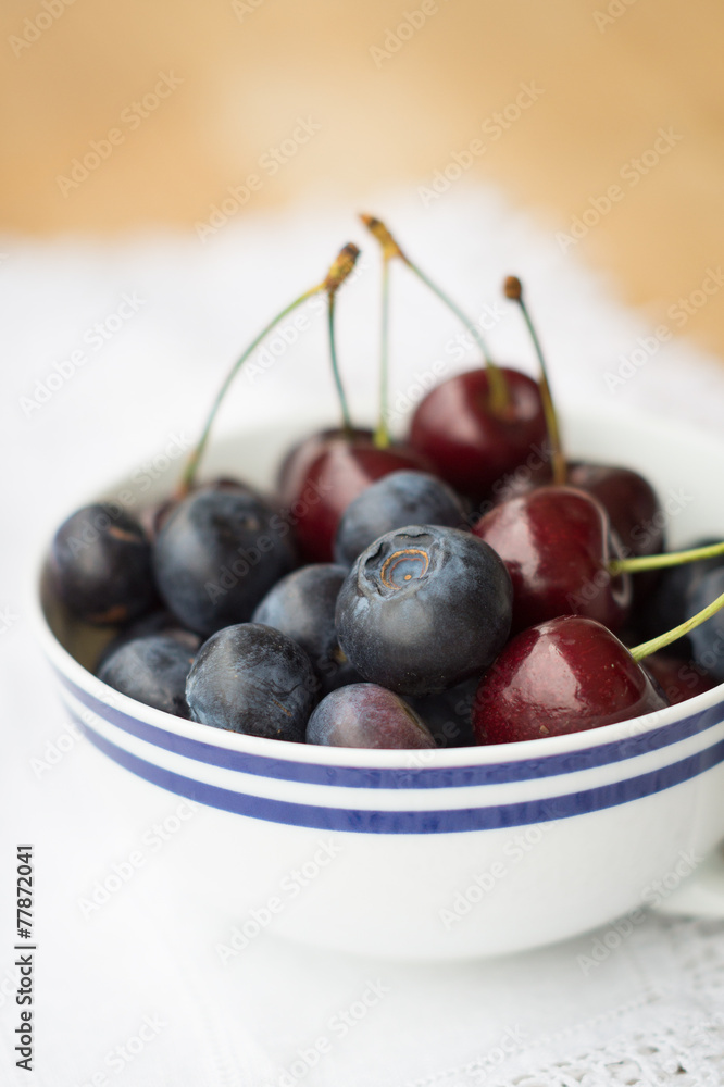 A Cup of Fresh Blueberries and Cherries A Cup of Fresh Blueberries and Cherries