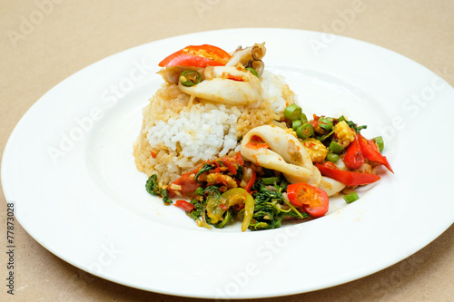 Basil Fried Rice with Squid