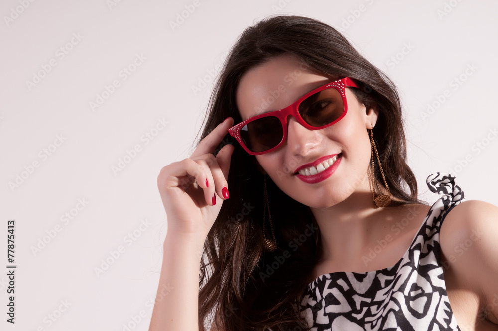 Pretty woman portrait in red sunglasses Pretty woman portrait in red sunglasses