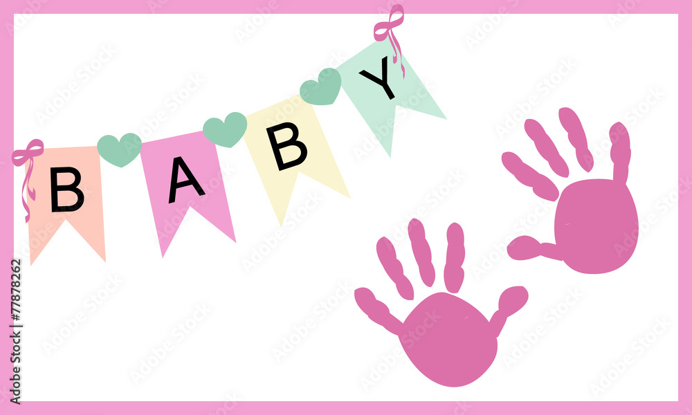 Baby girl hand prints greeting card vector