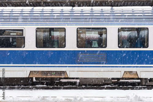 Ice Frozen Train During Heavy Snowfall