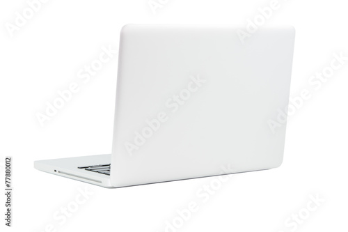 White Laptop with blank screen isolated