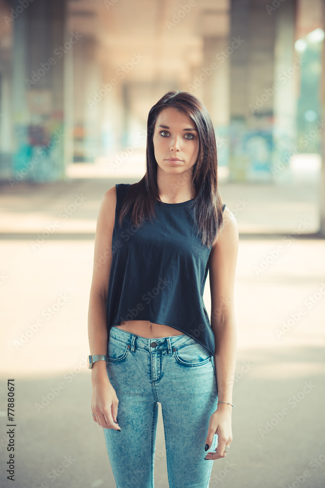 young beautiful brunette straight hair woman