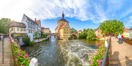 Tableau sur toile Bamberg Panorama Brückenrathaus