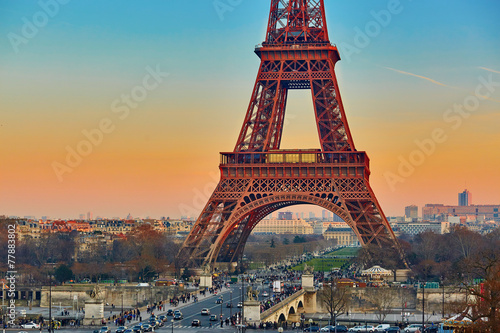 Scenic view of the Eiffel tower at sunset