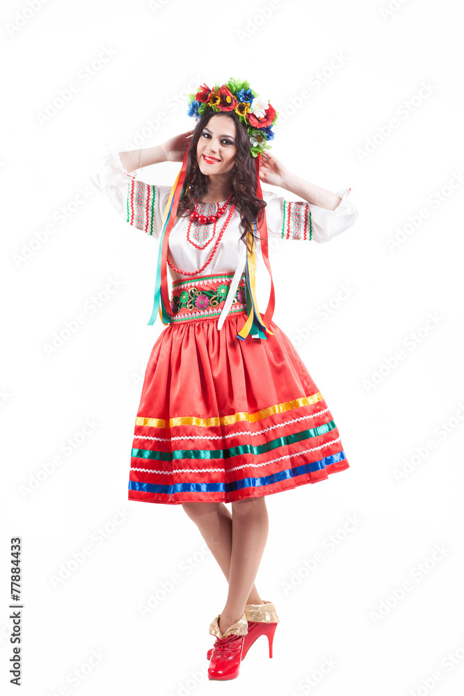 Attractive woman wears Ukrainian national dress isolated on Attractive woman wears Ukrainian national dress isolated on
