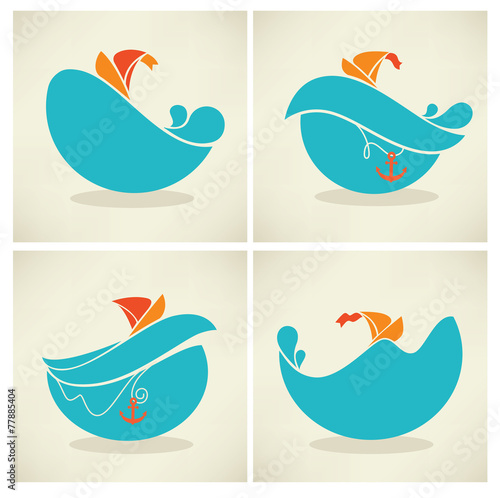 holiday on water, vector collection of travel icons