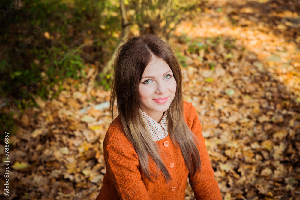 Beautiful girl in autumn leaves Beautiful girl in autumn leaves