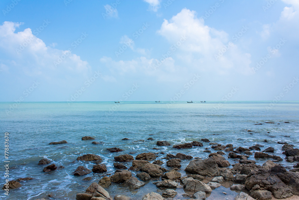 the sea beach stone blue sky and cloud Thailand the sea beach stone blue sky and cloud Thailand