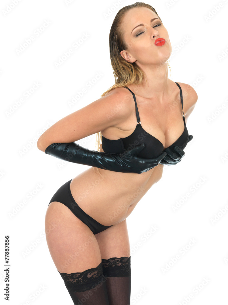 Fototapeta premium Attractive Woman Pin Up Model in Black Lingerie