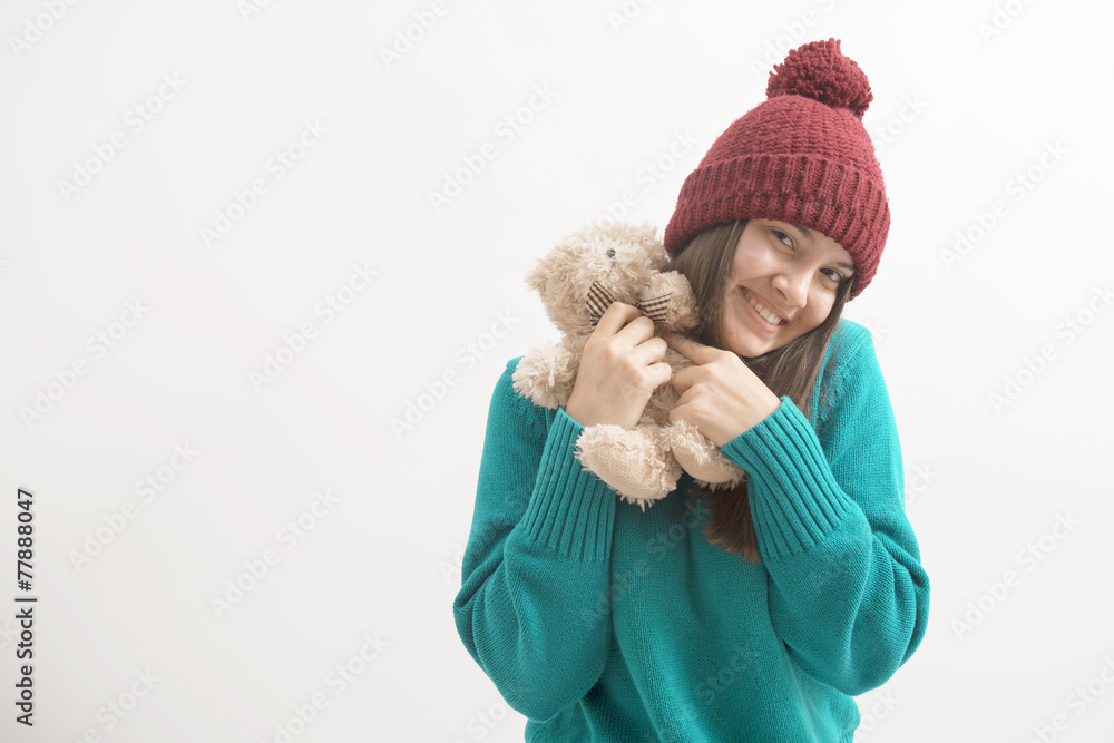 happy woman plays with a teddybear happy woman plays with a teddybear