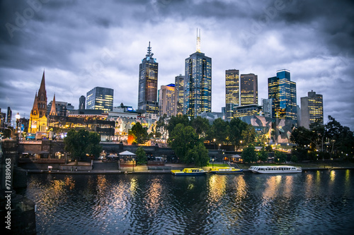 Melbourne city and the Yarra river at night