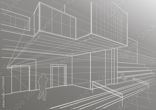 Architectural sketch of a cubic building