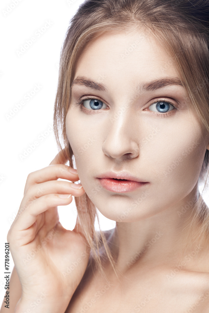 beautiful young woman with clean skin isolated on white backgrou beautiful young woman with clean skin isolated on white backgrou