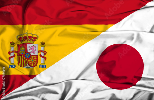 Waving flag of Japan and Spain