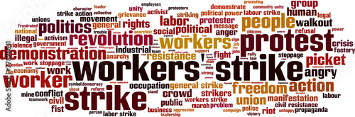 Workers strike word cloud concept. Vector illustration
