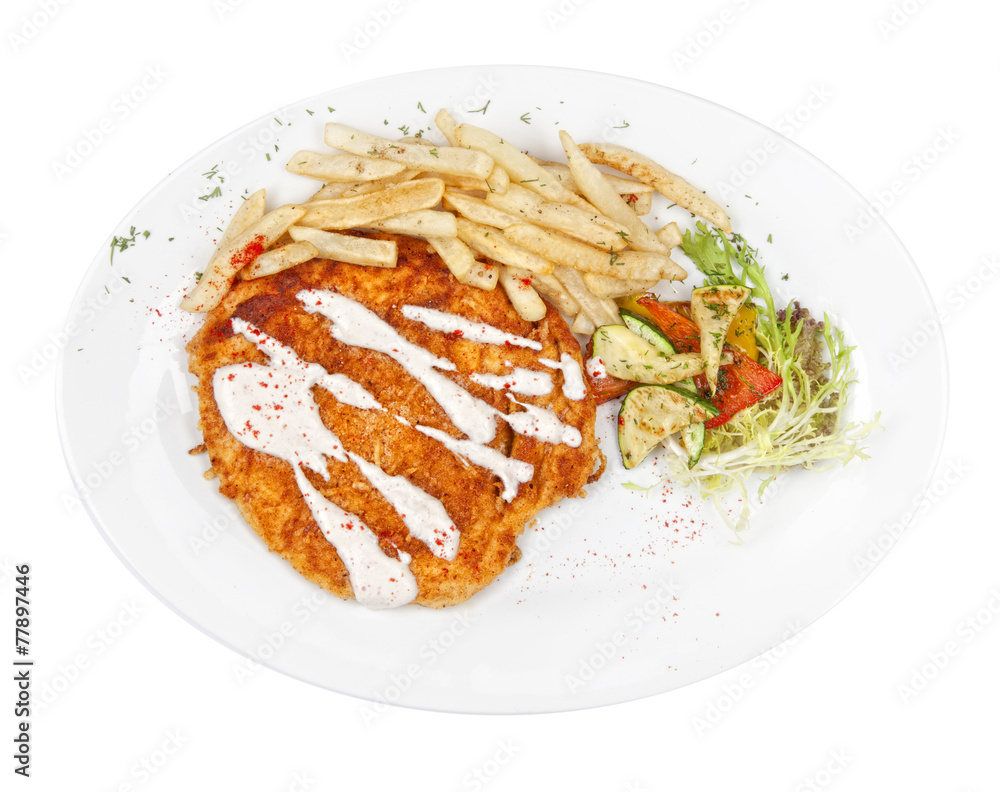 grilled steak with french fries and vegetables grilled steak with french fries and vegetables