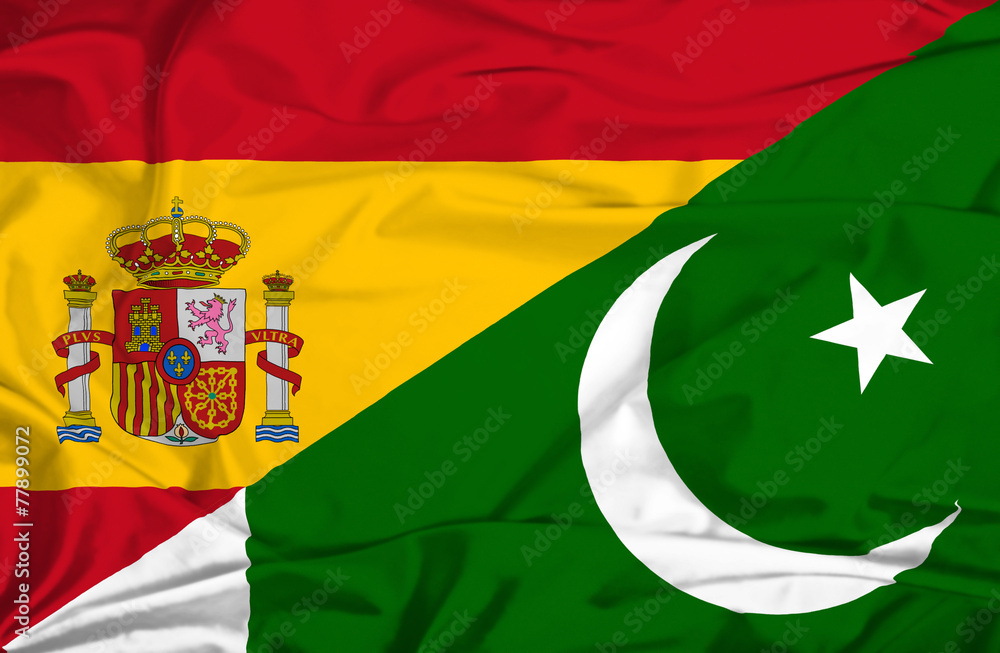 Fototapeta premium Waving flag of Pakistan and Spain