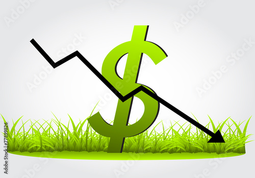 Graph, depreciation of the dollar, green grass vector
