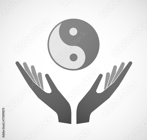 Two hands offering a ying yang