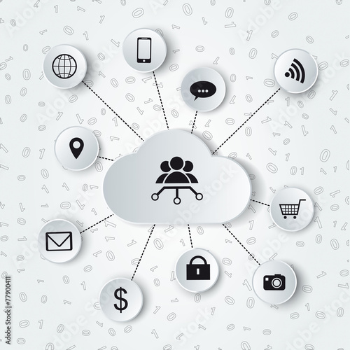 Monochromatic cloud computing and social media illustration