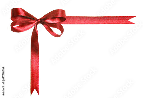 Red fabric ribbon and bow isolated on a white background