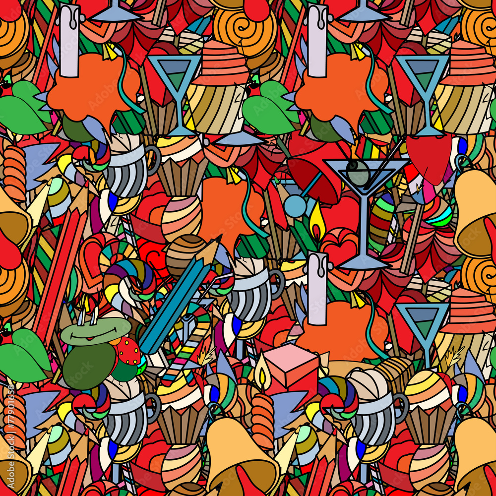 Fototapeta premium Background, doodle seamless pattern. Love and sweets.