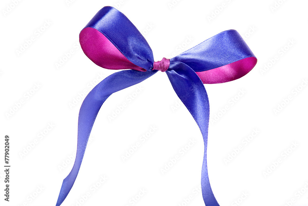 Blue fabric ribbon and bow on white background Blue fabric ribbon and bow on white background