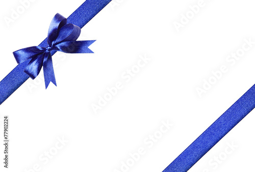 Blue-yellow fabric ribbon and bow. Isolated  photo