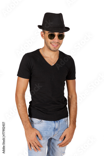 young man wearing a hat and glasses