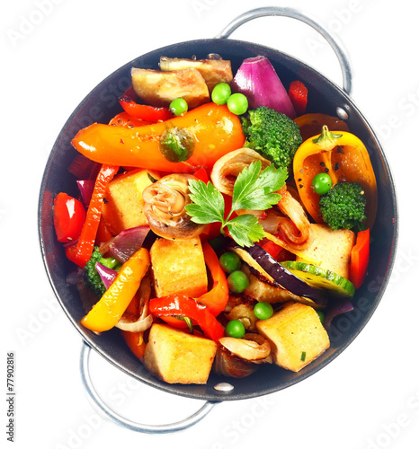 Bowl of delicious healthy bean curd and vegetables
