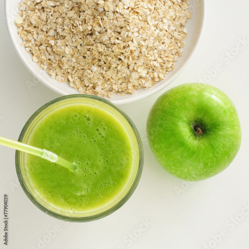 apple, smoothie and oatmeal cereal photo