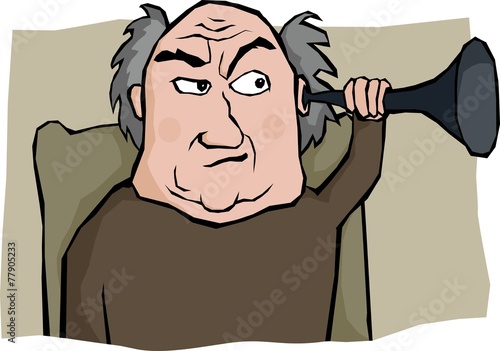 Old person with hearing trumpet