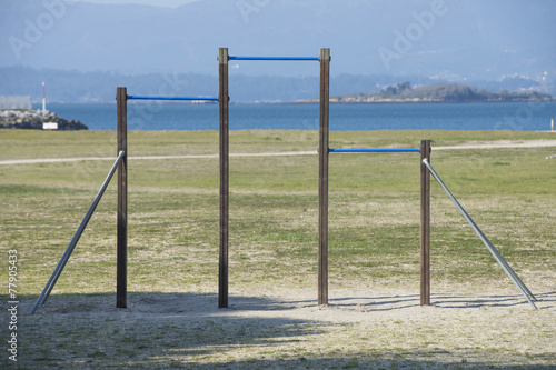 horizontal bar for sporting activities on the beach