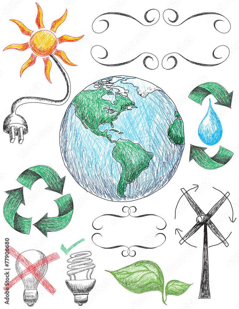 Recycling and conservation doodles Recycling and conservation doodles