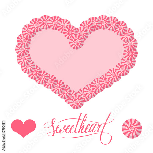 Heart shape from pink lollipops vector illustration.
