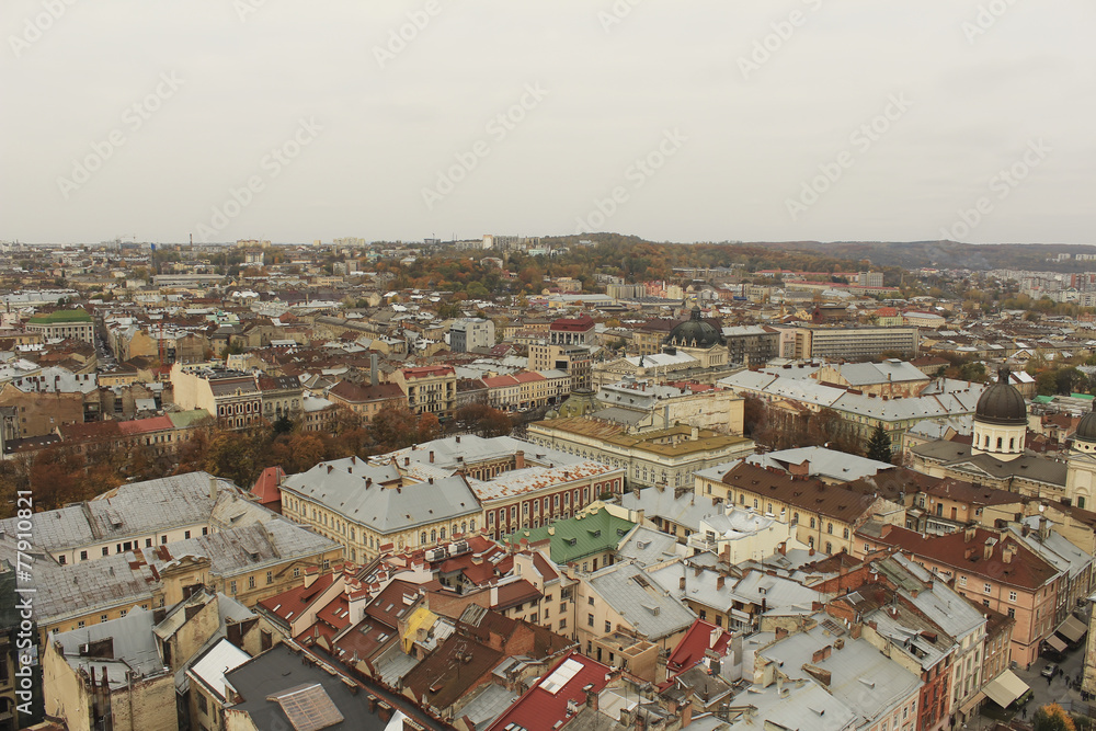 LVOV, UKRAINE - OCT. 20: Top view on a cityl.20.10.2013